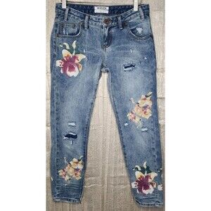 One x One Teaspoon Freebird Painted Floral Distressed Jeans 26 Rigid